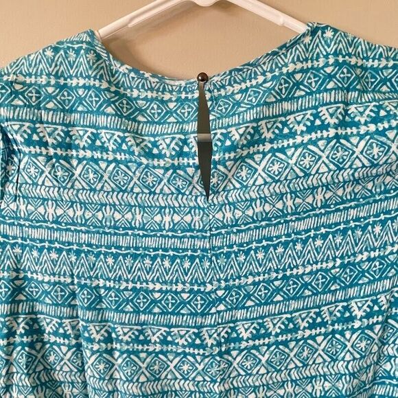 Karissa and Me Flare Sleeve Top Womens Small Teal Blue Aztec Print NEW - Picture 6 of 11